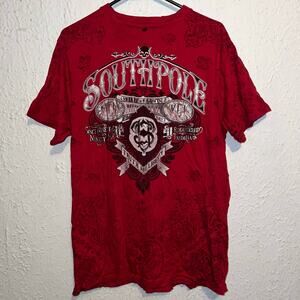 Southpole Y2K Grunge Emo Wings Cross Tribal Print Short Sleeve Shirt L